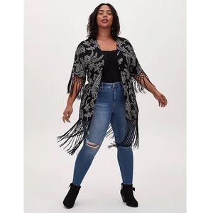 Black and White Floral Fringe Kimono